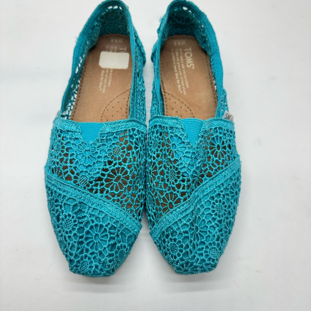(2 Pairs) TOMS Women's (1)‎ Turquoise (1) Black Lace Flats (S50)